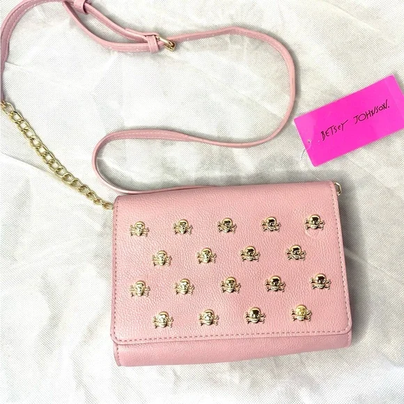 Betsey Johnson Pink Crossbody with Gold Skull Accents - Picture 2 of 7